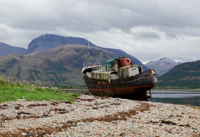 Old Boat at Corpach Beach with Ben Nevis in background