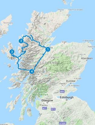 Map for 5 days in Scotland using Essential Highlands Itinerary