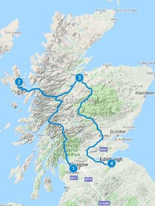 Map for 3 days in Scotland using Express Explorer Itinerary
