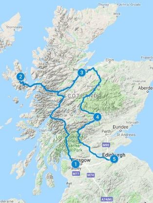 Map for 5 days in Scotland using Highland Explorer Itinerary from Glasgow