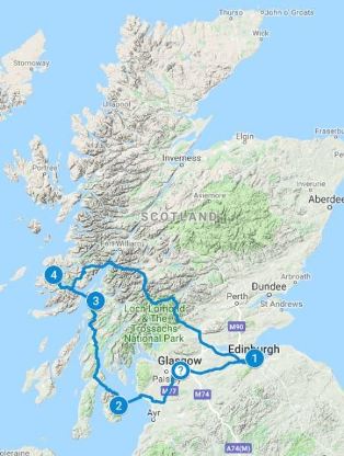 Map for 7 days in Scotland using Island Explorer itinerary