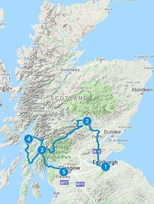 Map for 3 - 5 days Romantic Scotland Itinerary