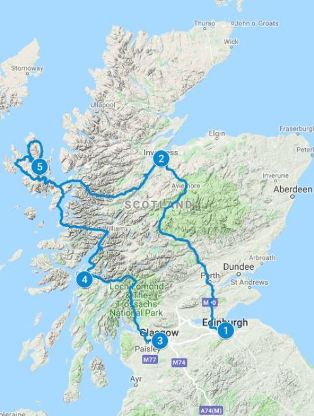 Map for 12 days in Scotland using Scenic Flexi Itinerary