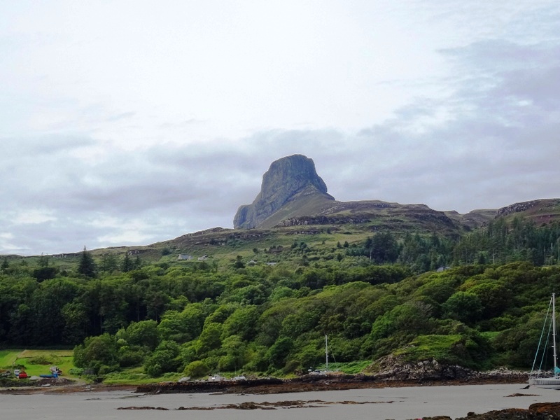 An Sgurr towering over landscape of Eigg