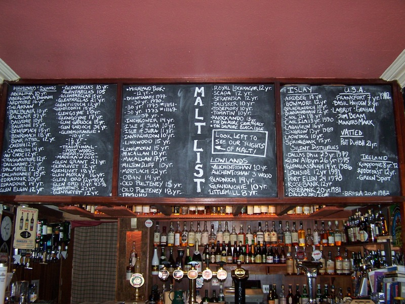 Selection of whisky on offer at Anderson Hotel in Fortrose