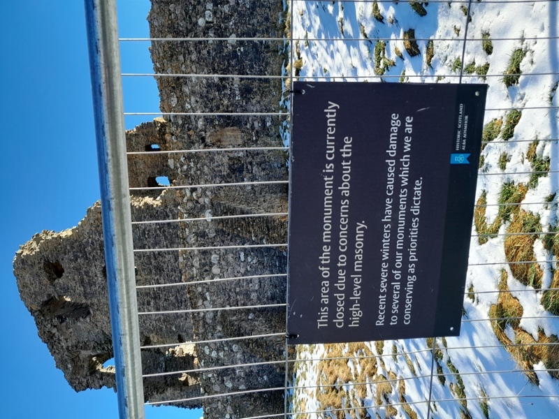 Warning sign at Auchindoun Castle