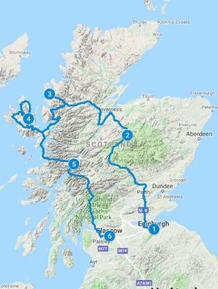 Map for a week in Scotland using the Best of Scotland itinerary
