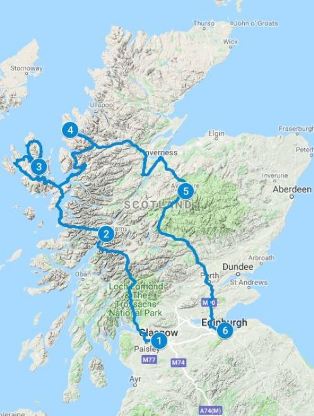 Map for 8 days in Scotland using Best of Scotland itinerary from Glasgow