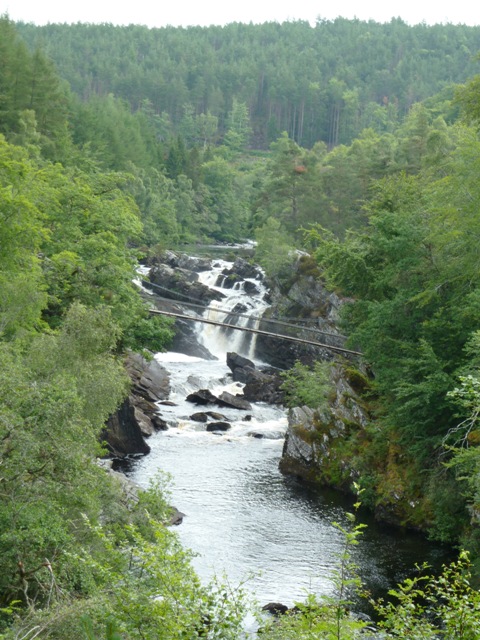 View of the bridge at Rogie Falls