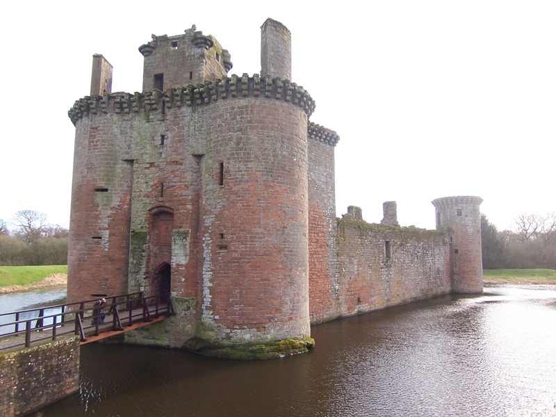 Caerlaverock Castle with drawbridge and moat