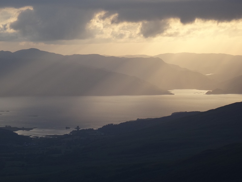 View from Creach Bheiin summit looking towards Castle Stalker and hills of Sunart