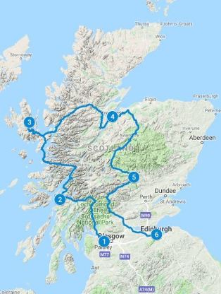 Map for 7 days in Scotland using Classic Scotland Itinerary from Glasgow