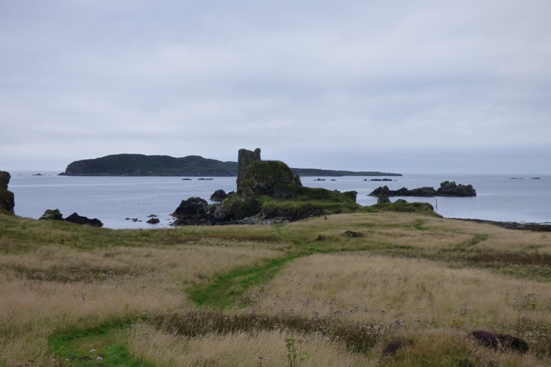 Dunyvaig Castle seen from access path