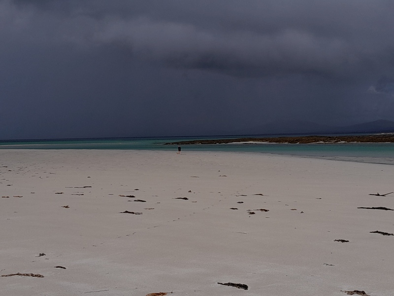 Eoligarry Beach with a dark sky