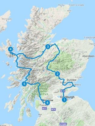 Map for 8 days in Scotland using the Famous Landmarks itinerary