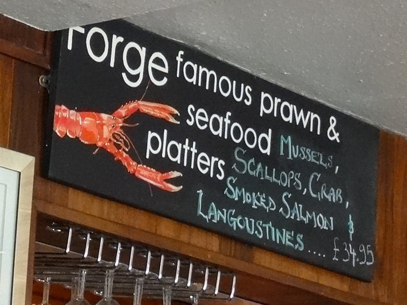 Seafood sign at the Old Forge Inn.
