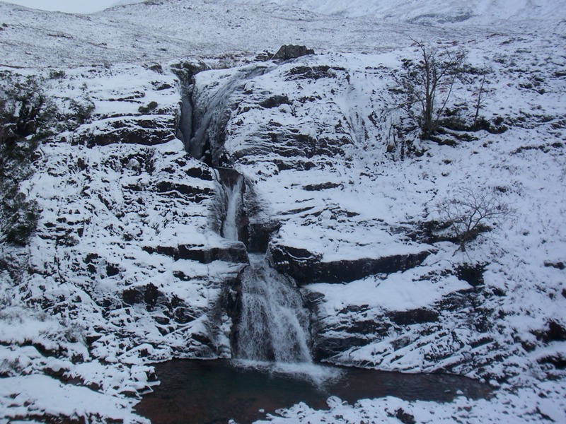 Allt Lairig Eilde Falls in Glencoe with snow