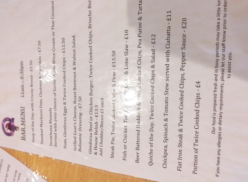 Glenforsa Hotel Menu