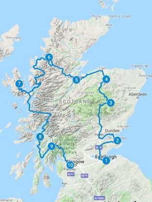 Map for 14 days in Scotland using Grand Scenic Tour itinerary