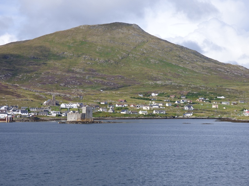 Heaval hill with Castlebay village and Kisimul Castle below