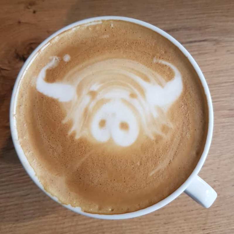 Highland Cow design in a coffee cup at the Croft Cafe in Duirinish