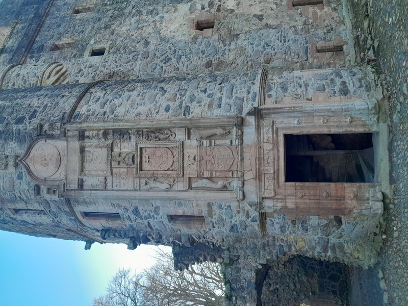 Ornate frontispiece above the entrance to the Palace at Huntly Castle