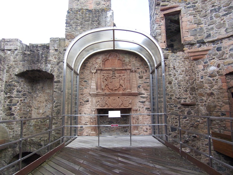 Finely carved fireplace in Huntly Castle