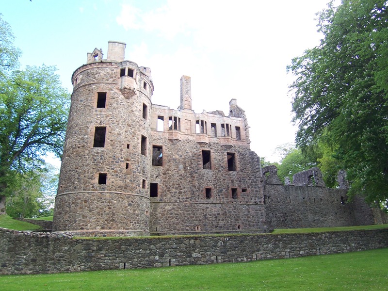Grand facade of Huntly Castle as viewed from the approach road