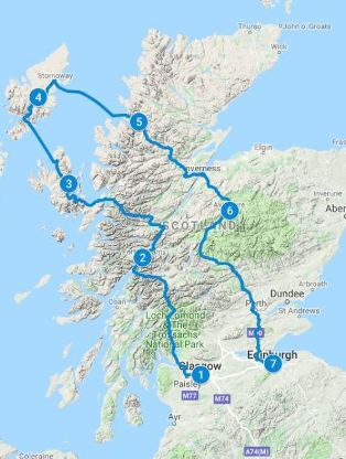Map for 14 days in Scotland using Island Odyssey itinerary