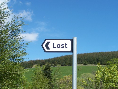 Road sign to the village of Lost near Strathdon