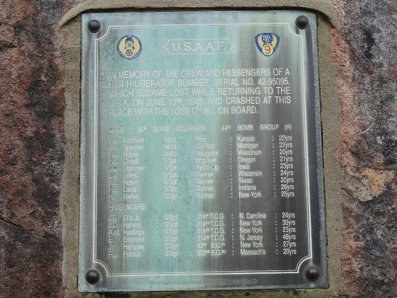 Memorial to men who perished in the B24 crash at the Fairy Lochs