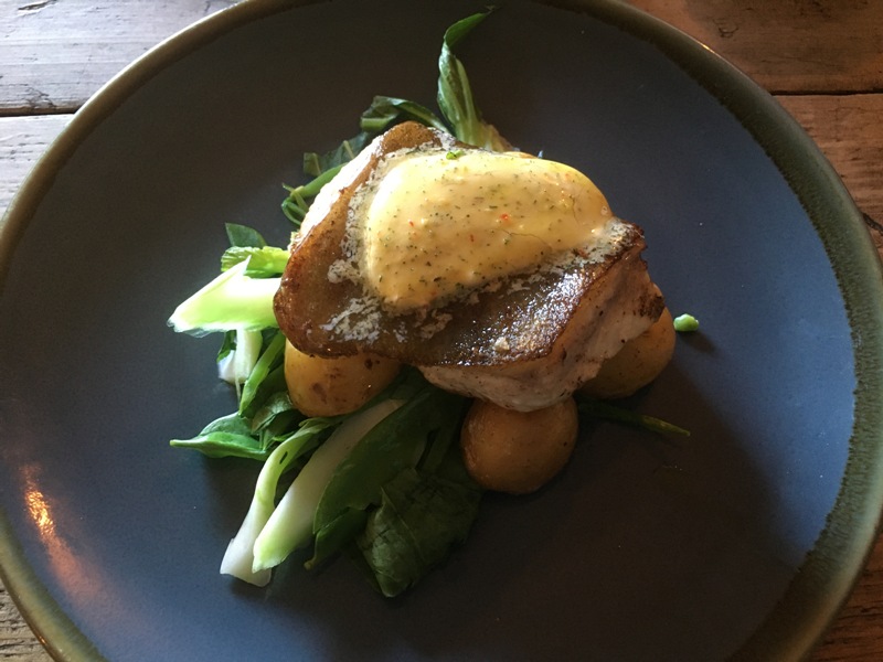 A plate of Pan Fried Hake at The Oystercatcher Inn