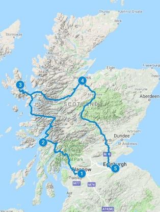 Map for 12 days in Scotland using Scenic Flexi Itinerary from Glasgow