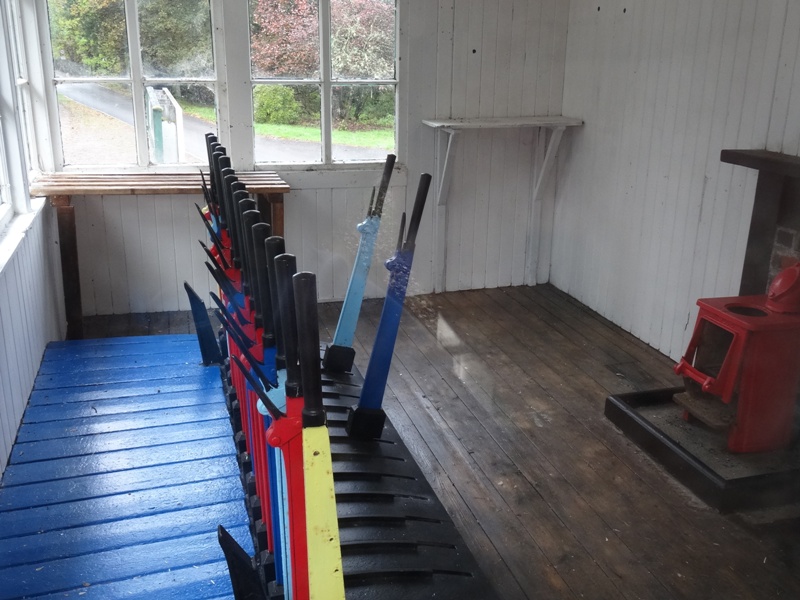 Signal Box at Tamdhu station with colour coded signal levers