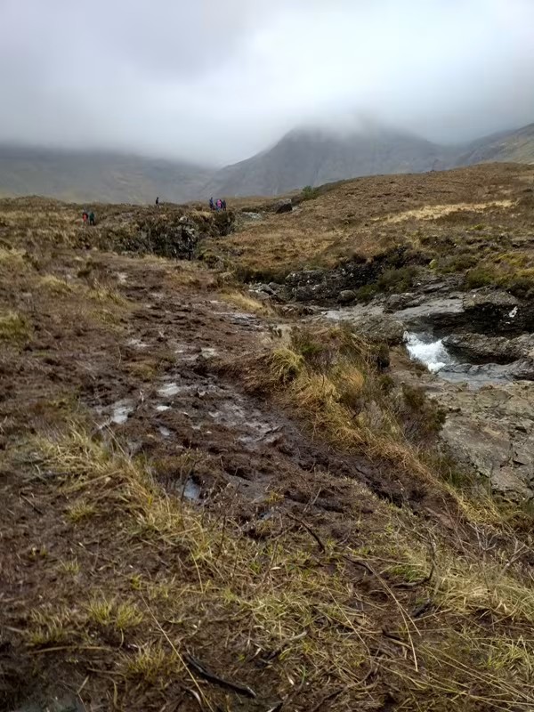 Ground churned into muddy mess by visitors to the Fairy Pools on Skye Ground churned into muddy mess by visitors to the Fairy Pools on Skye